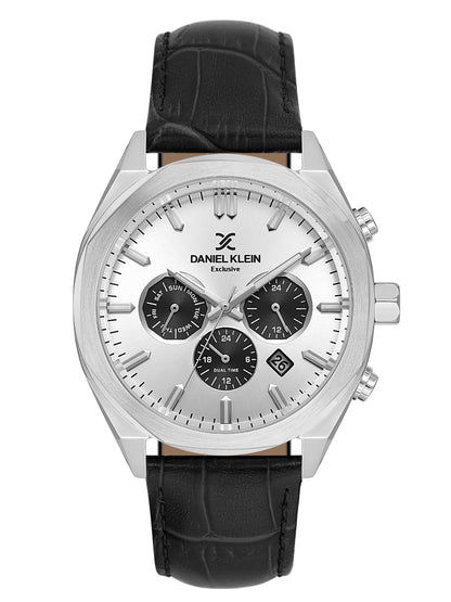 Daniel Klein Men’s Silver Dial Black Leather Strap Watch DK.1.14065-1