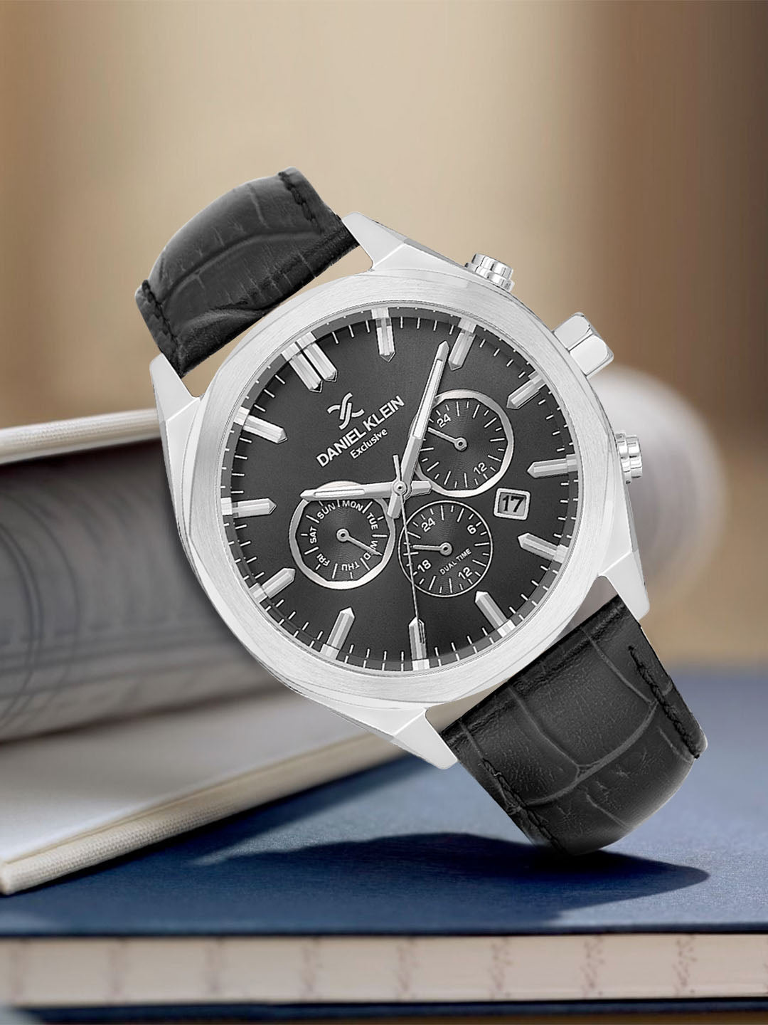 Daniel Klein Men’s Black Dial Gun Black Case Leather Strap Watch DK.1.14065-2