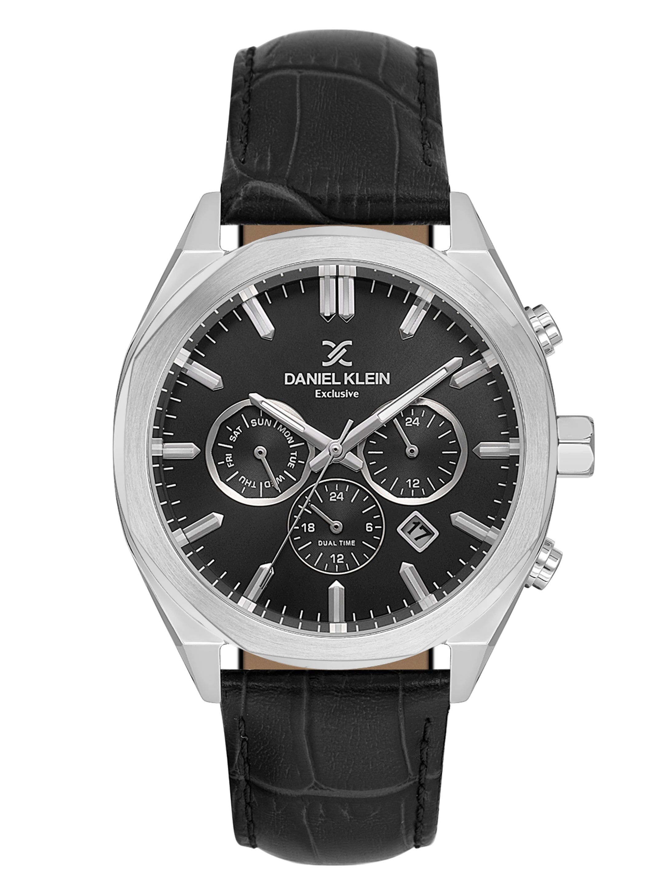 Daniel Klein Men’s Black Dial Gun Black Case Leather Strap Watch DK.1.14065-2