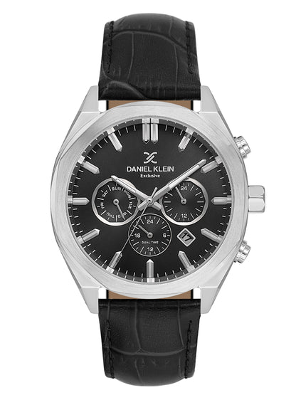 Daniel Klein Men’s Black Dial Gun Black Case Leather Strap Watch DK.1.14065-2