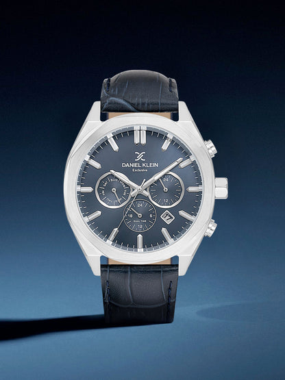 Daniel Klein Men’s Dark Blue Dial Leather Strap Watch DK.1.14065-3