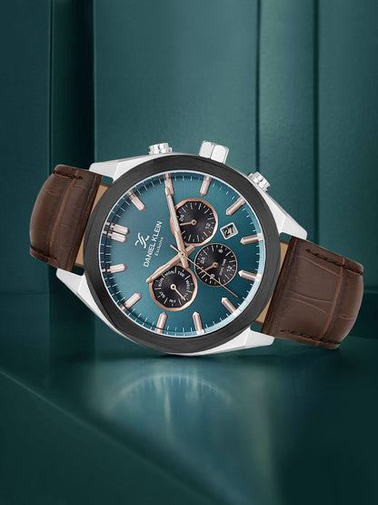 Daniel Klein Men’s Green Dial Dark Brown Leather Watch DK.1.14065-4