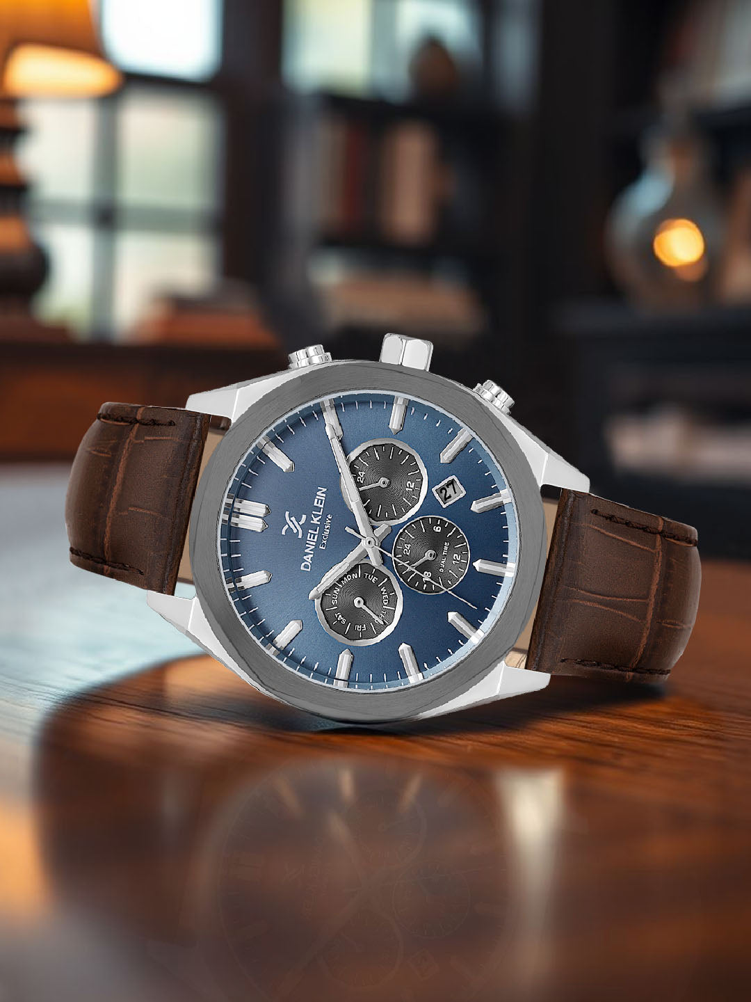 Daniel Klein Men’s Blue Dial Dark Brown Leather Watch DK.1.14065-5