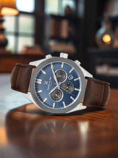 Daniel Klein Men’s Blue Dial Dark Brown Leather Watch DK.1.14065-5