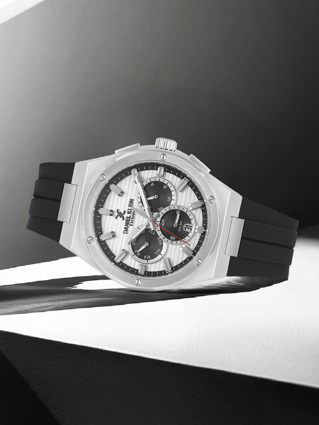 Daniel Klein Men’s Silver Dial Black Silicone Watch DK.1.14072-1