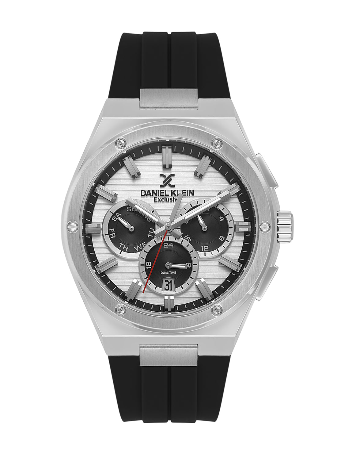 Daniel Klein Men’s Silver Dial Black Silicone Watch DK.1.14072-1