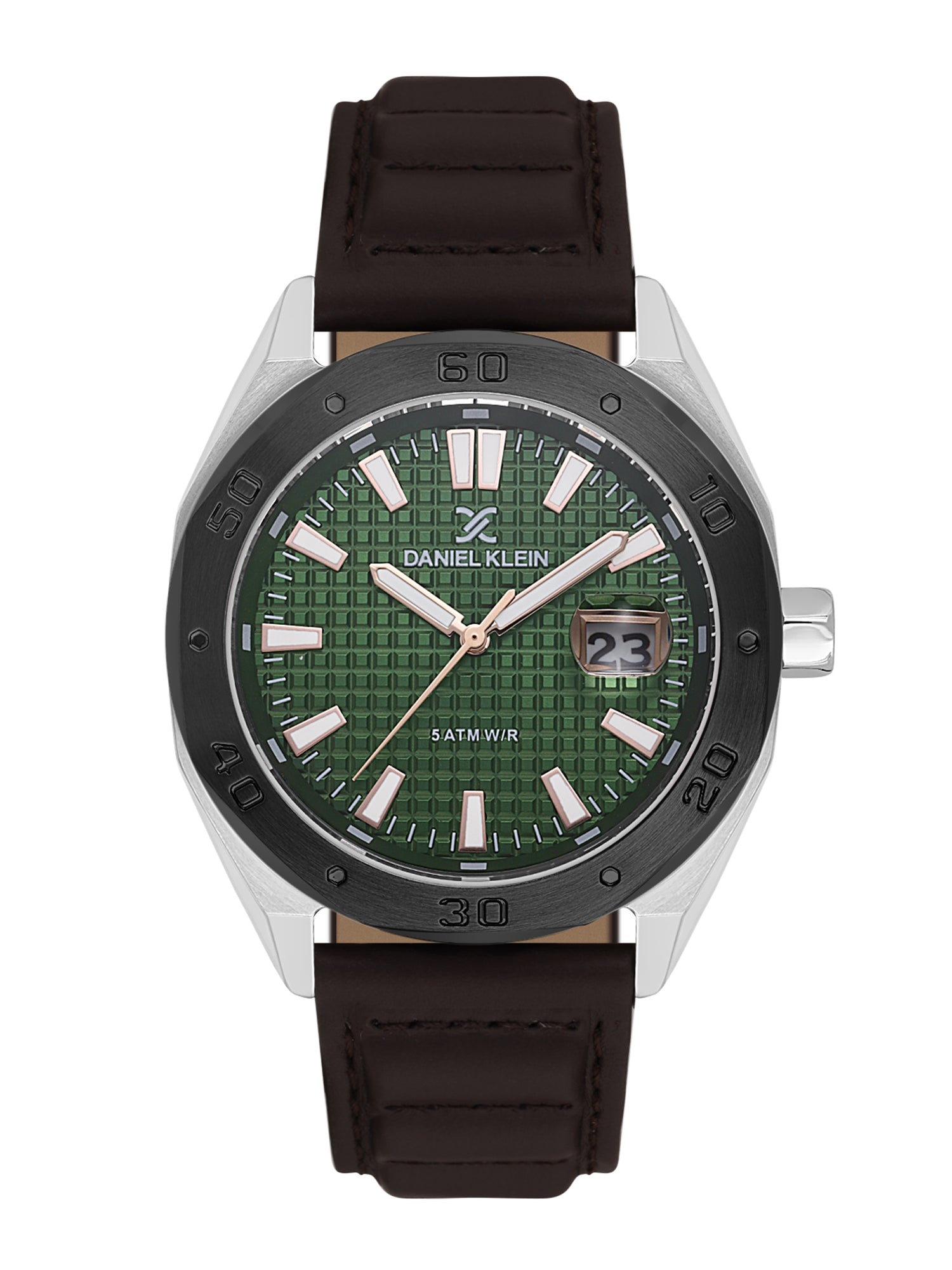 Daniel klein Dual-Tone IPS/IP Black Dark Brown Emboss Dial Leather Watch for Men DK.1.14077-3