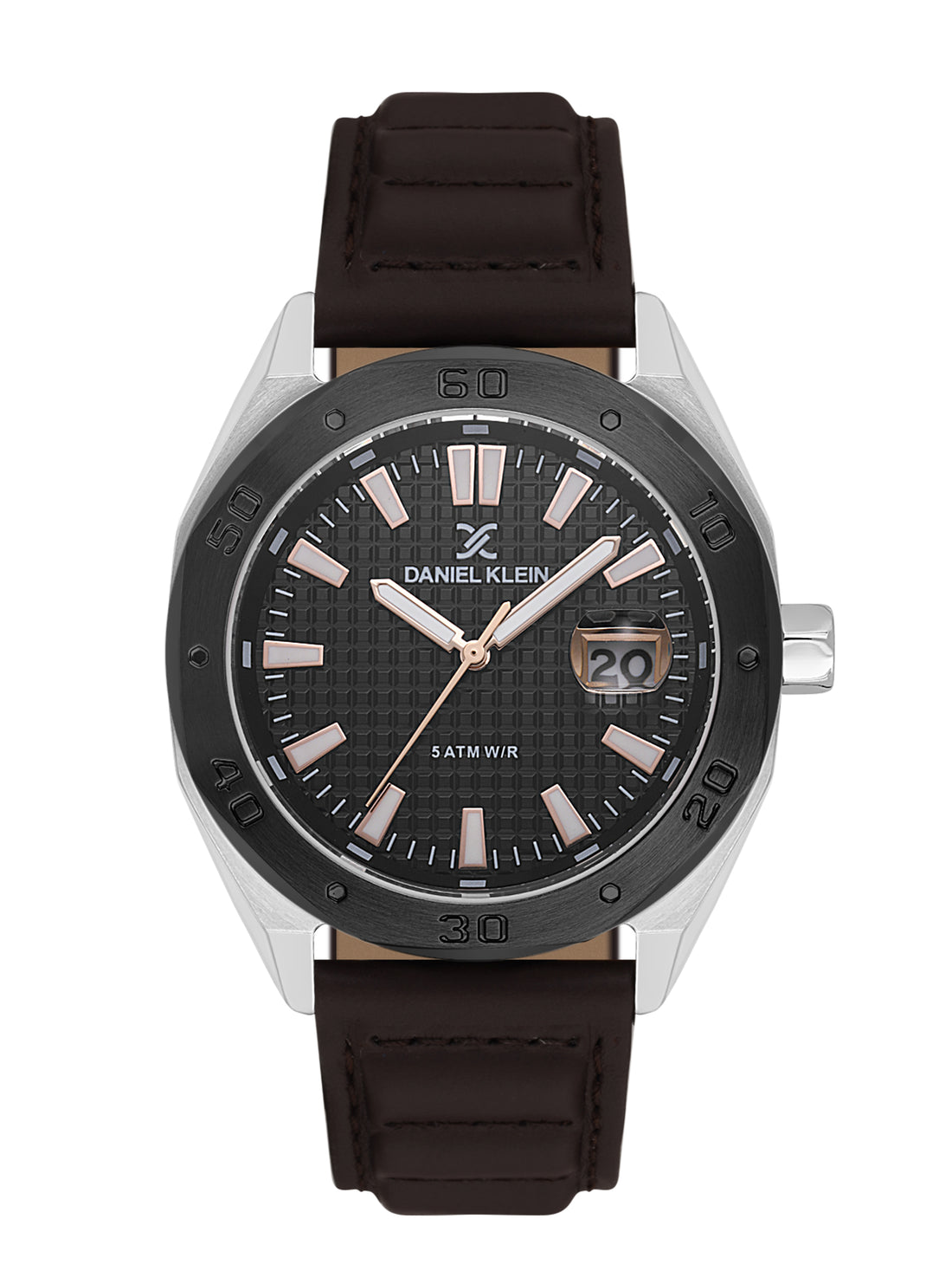 Daniel klein Dual-Tone IPS/IP Black Gun Black Emboss Dial Leather Watch for Men DK.1.14077-4