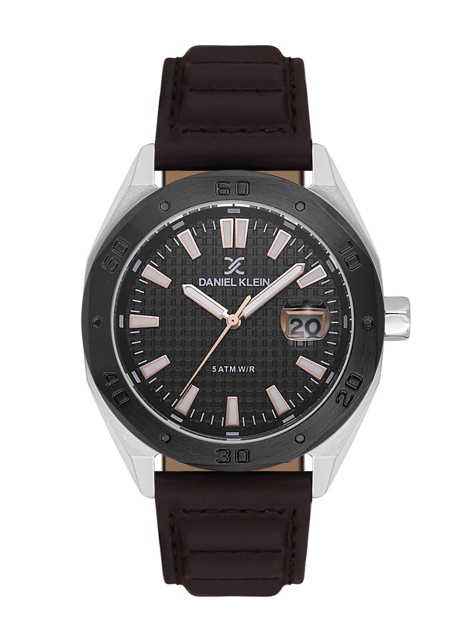 Daniel klein Dual-Tone IPS/IP Black Gun Black Emboss Dial Leather Watch for Men DK.1.14077-4