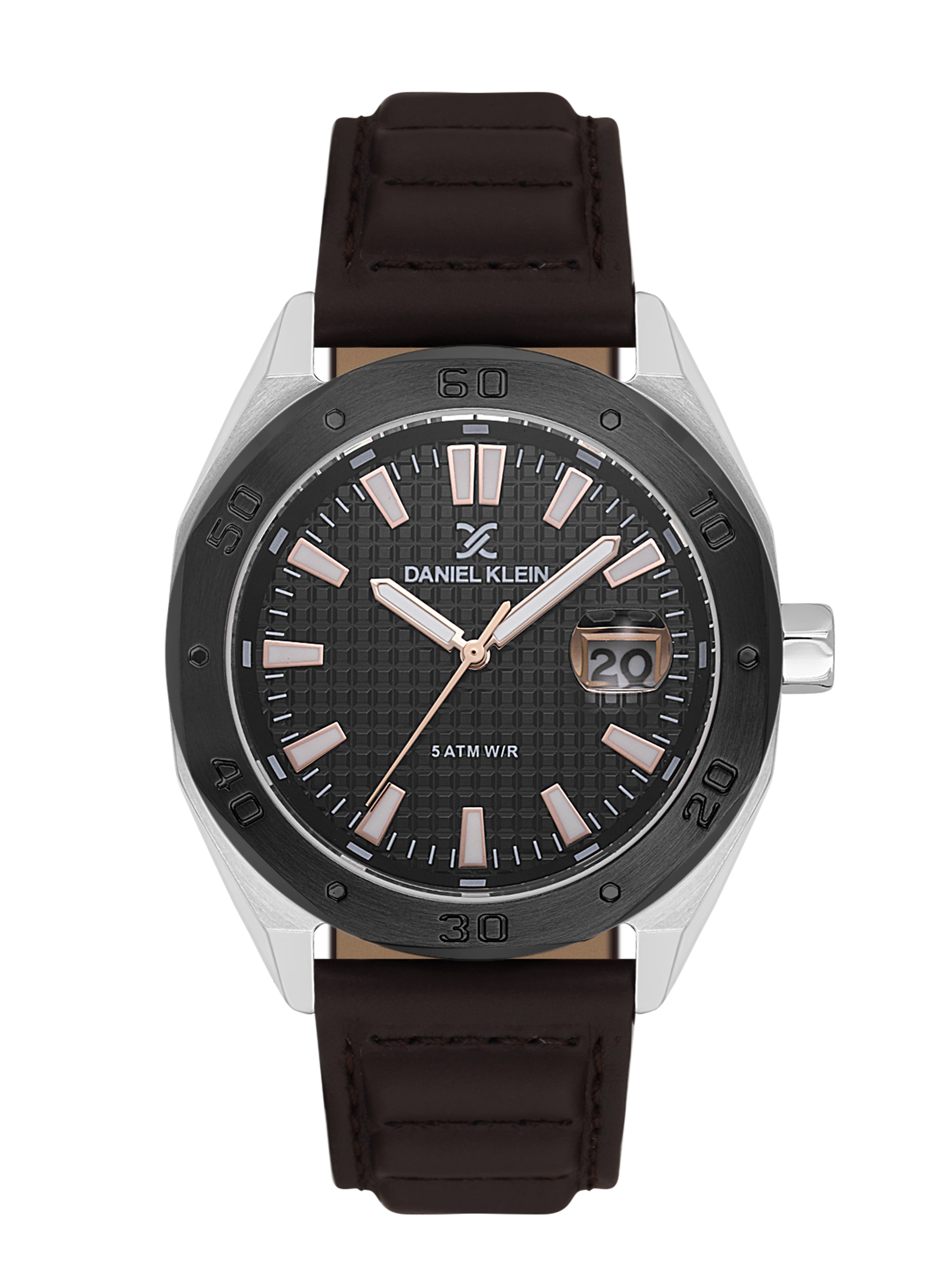 Daniel klein Dual-Tone IPS/IP Black Gun Black Emboss Dial Leather Watch for Men DK.1.14077-4