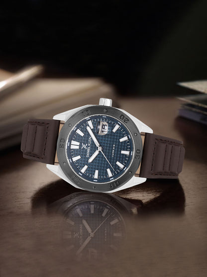 Daniel klein Dual-Tone IPS/IP Black Blue Emboss Dial Leather Watch for Men DK.1.14077-5