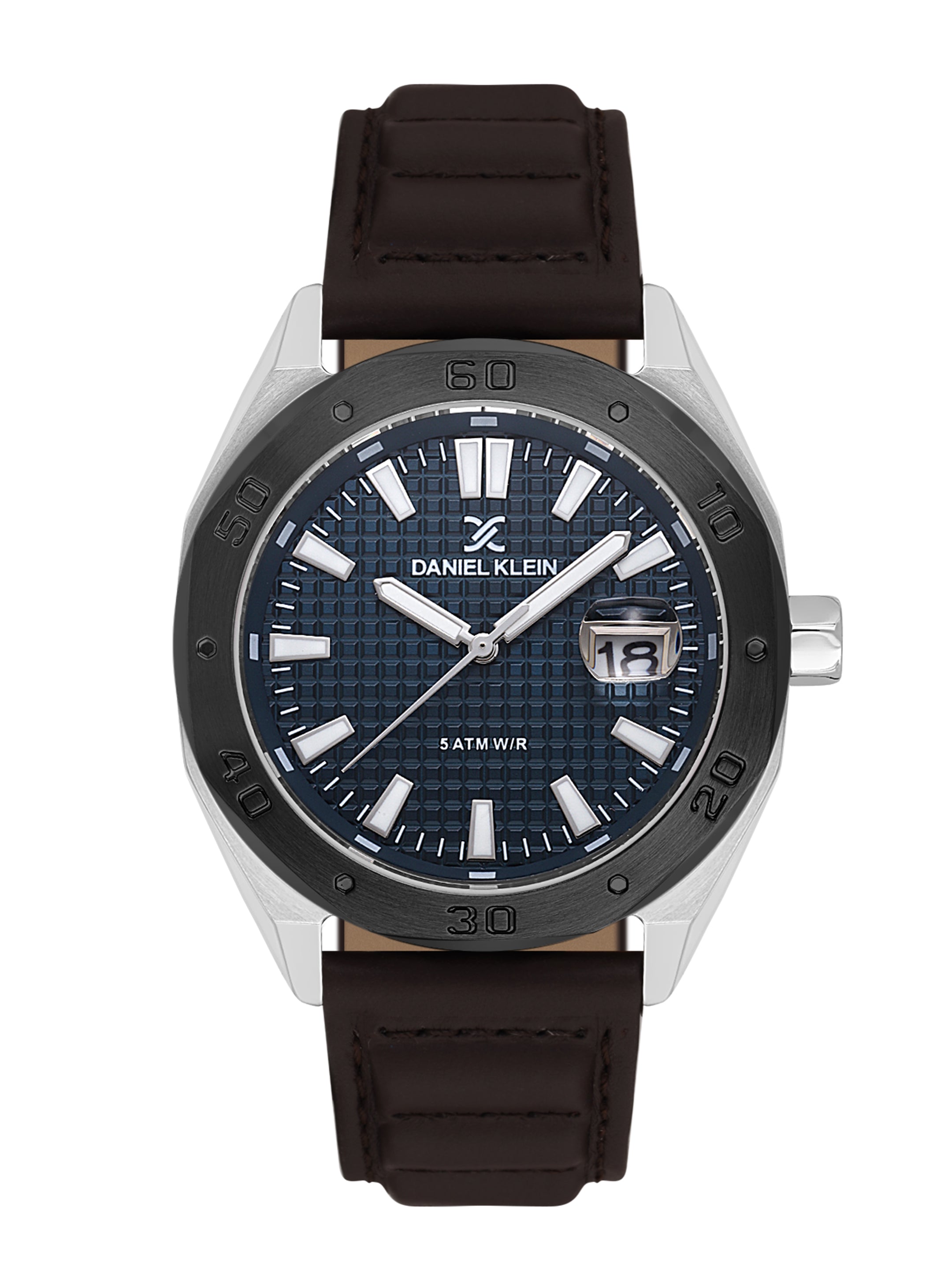 Daniel klein Dual-Tone IPS/IP Black Blue Emboss Dial Leather Watch for Men DK.1.14077-5