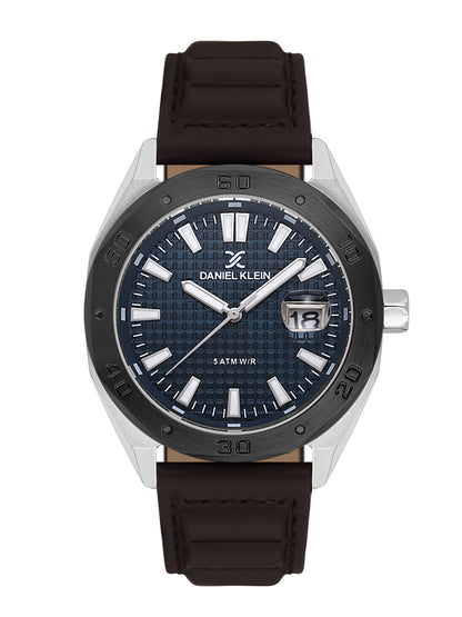 Daniel klein Dual-Tone IPS/IP Black Blue Emboss Dial Leather Watch for Men DK.1.14077-5