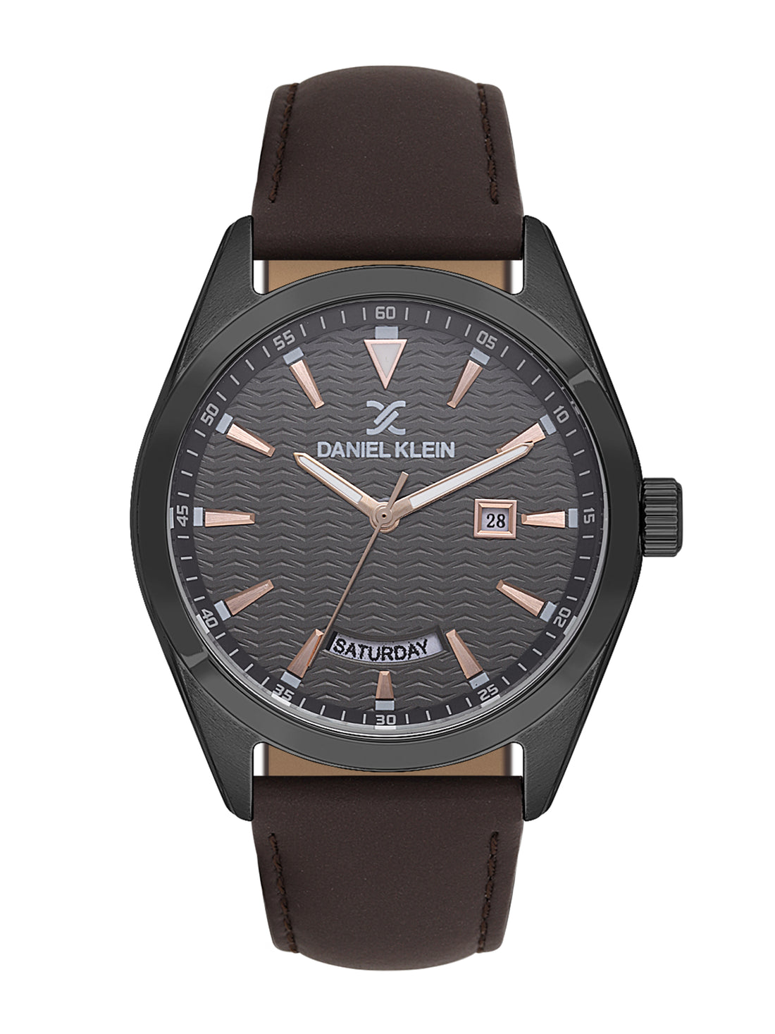 Daniel klein IP Gun Emboss Dial Brown Leather Watch for Men DK.1.14088-4