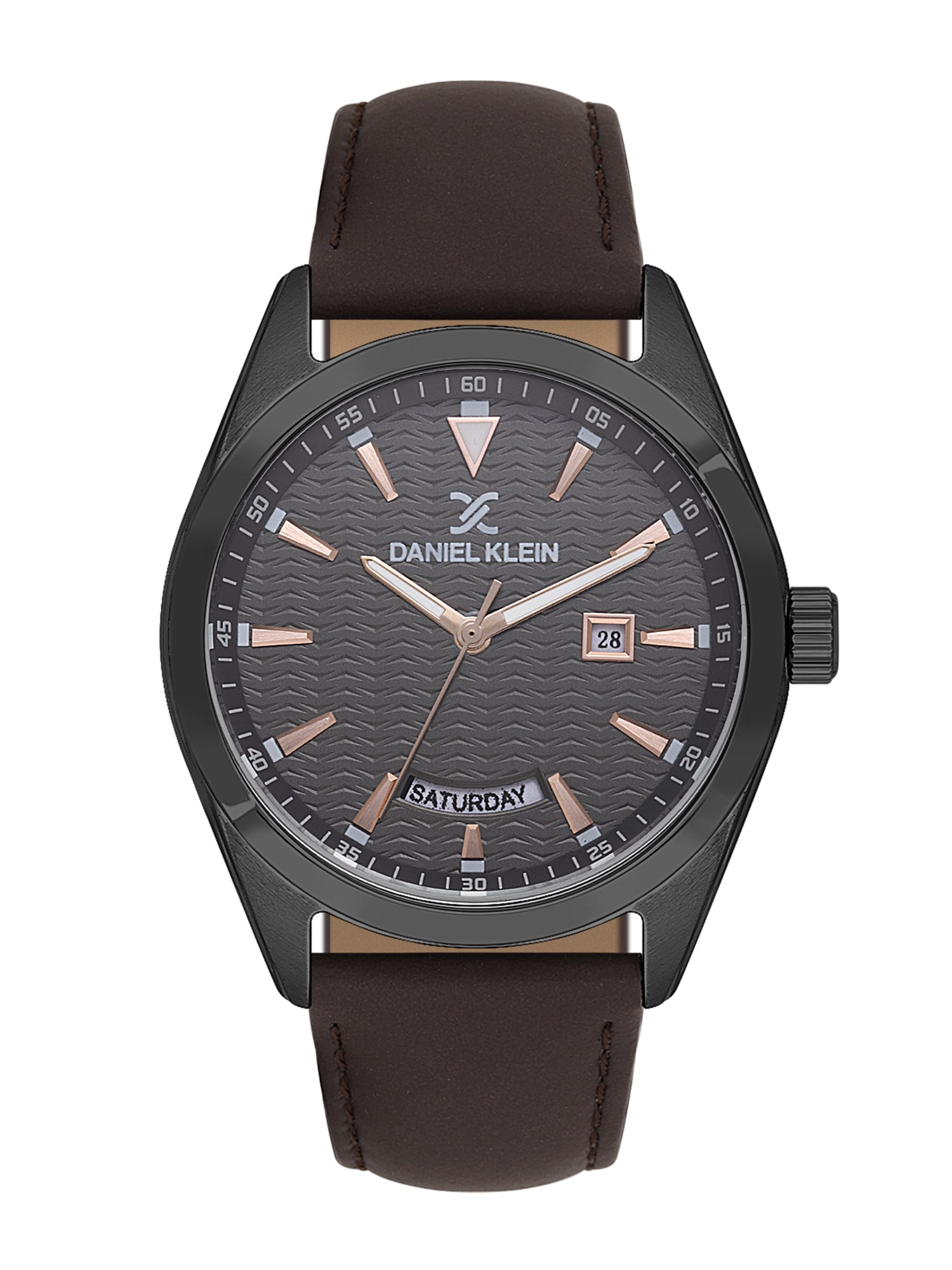 Daniel klein IP Gun Emboss Dial Brown Leather Watch for Men DK.1.14088-4