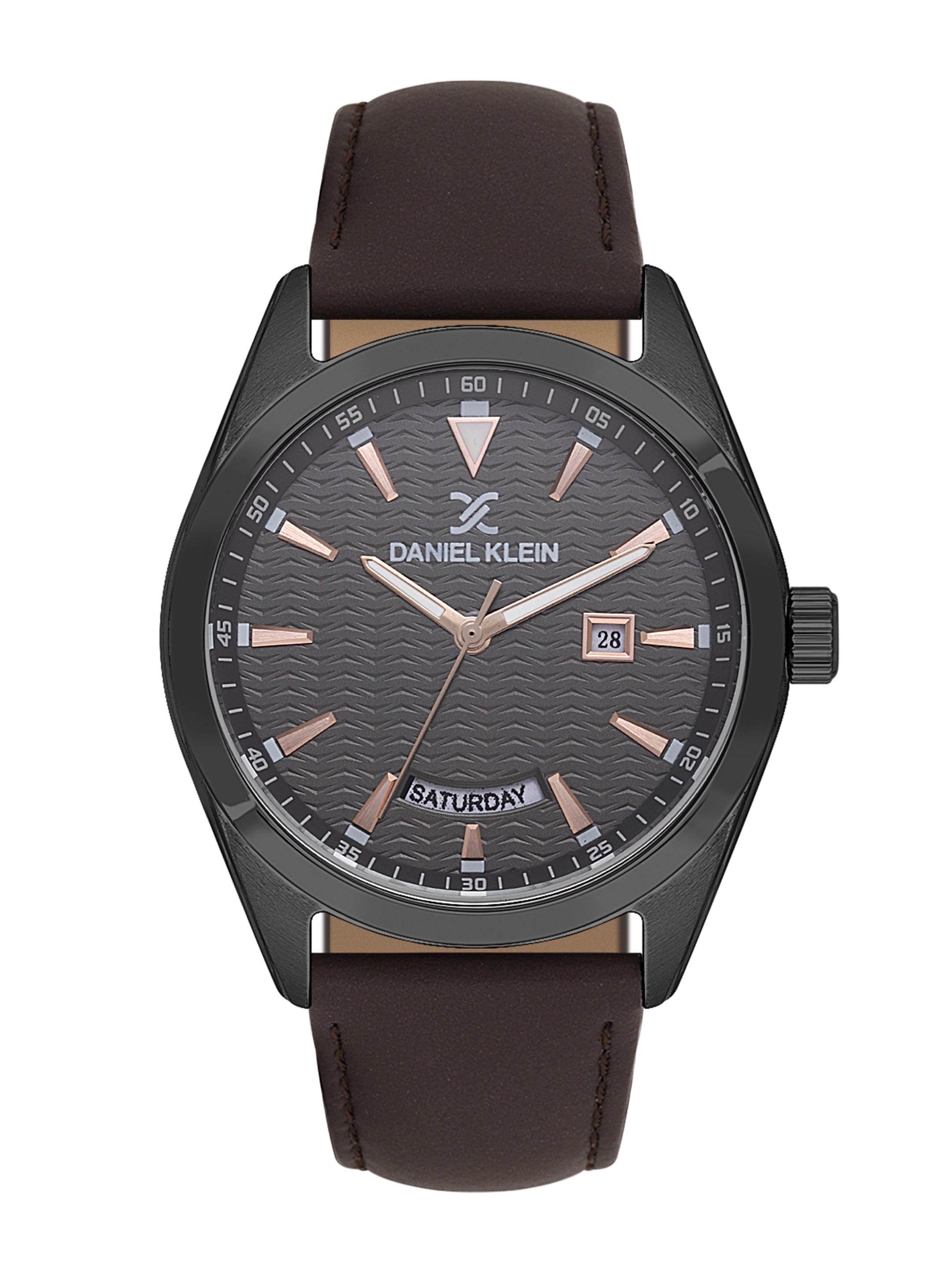 Daniel klein IP Gun Emboss Dial Brown Leather Watch for Men DK.1.14088-4