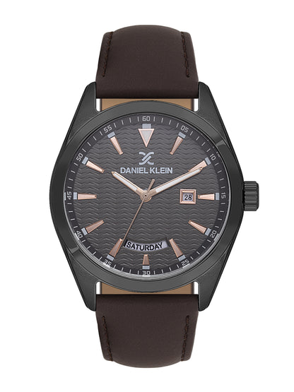 Daniel klein IP Gun Emboss Dial Brown Leather Watch for Men DK.1.14088-4