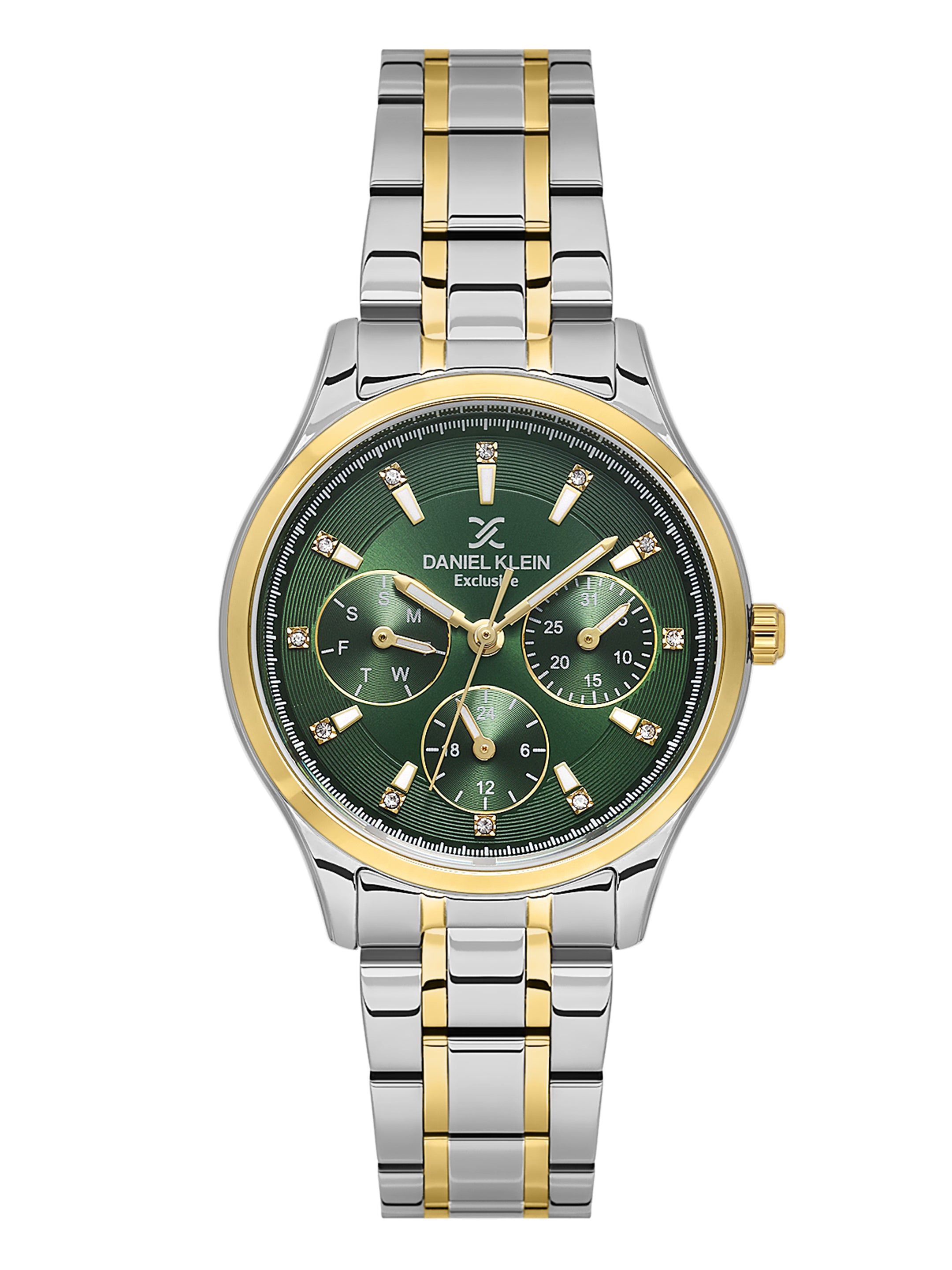 Daniel klein Dual-Tone IPS/IPG Dark Green Sunray Brush Dial Watch for Women DK.1.14089-5