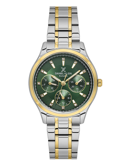 Daniel klein Dual-Tone IPS/IPG Dark Green Sunray Brush Dial Watch for Women DK.1.14089-5