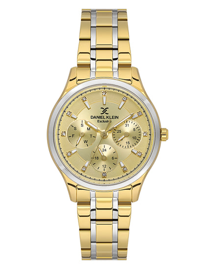 Daniel klein Dual-Tone Gold Sunray Brush Dial Watch for Women DK.1.14089-6