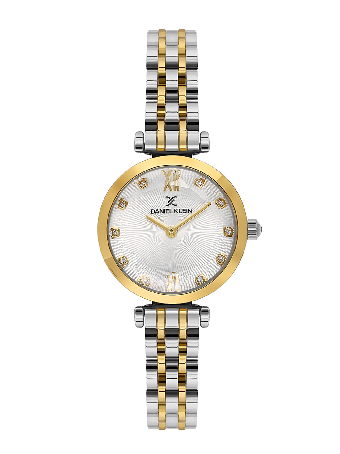 Daniel klein Dual-Tone IPS/IPG Silver Embossed Dial Stone Watch for Women DK.1.14094-3