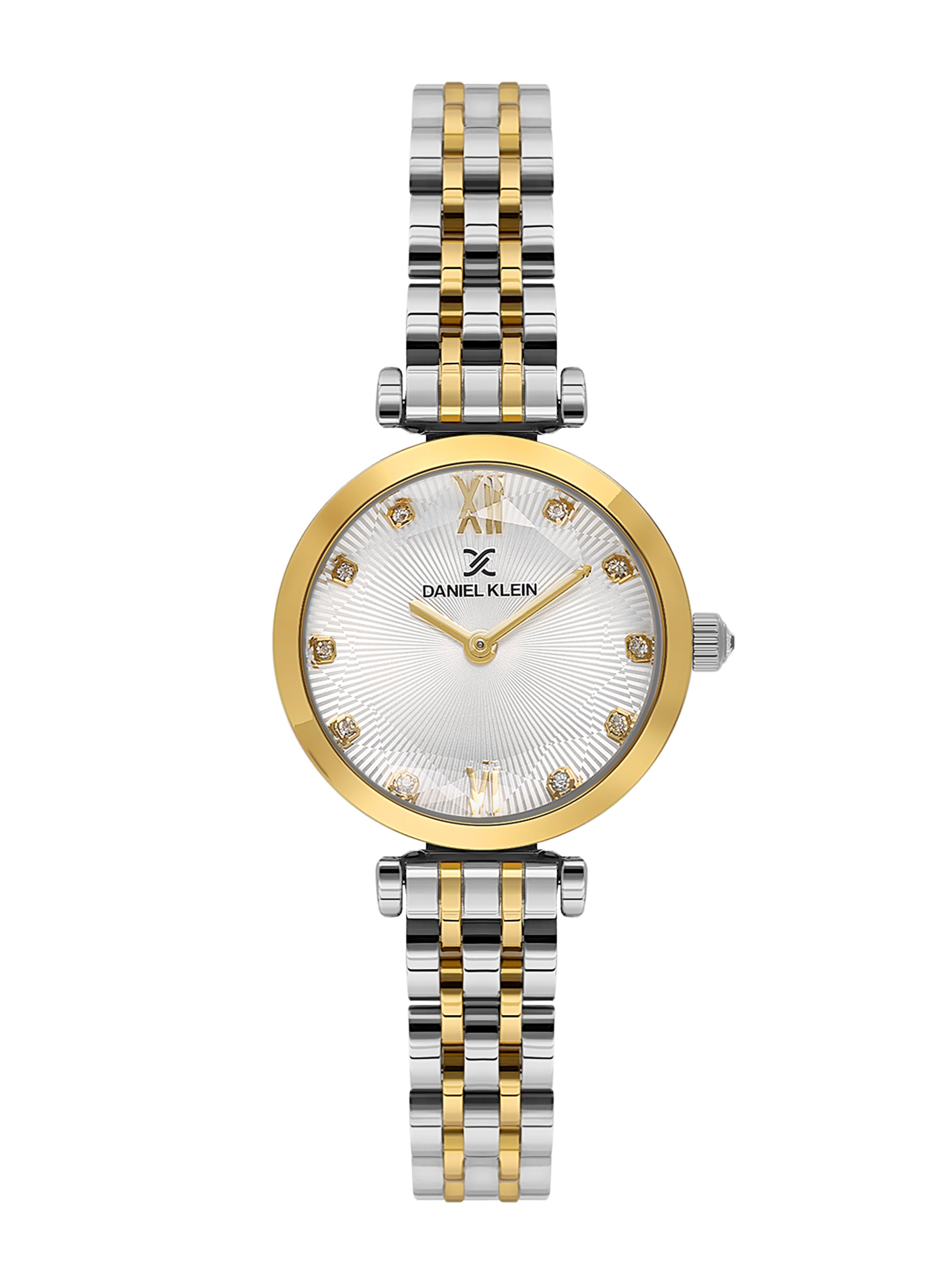 Daniel klein Dual-Tone IPS/IPG Silver Embossed Dial Stone Watch for Women DK.1.14094-3