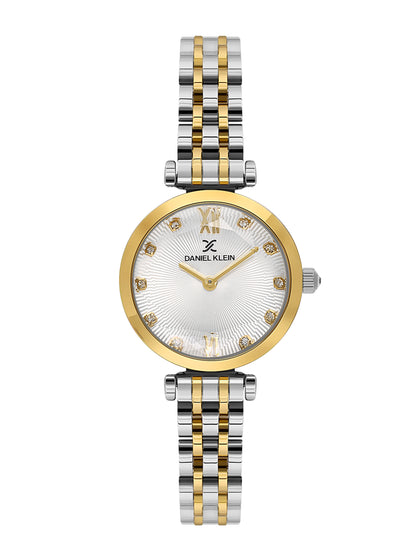 Daniel klein Dual-Tone IPS/IPG Silver Embossed Dial Stone Watch for Women DK.1.14094-3