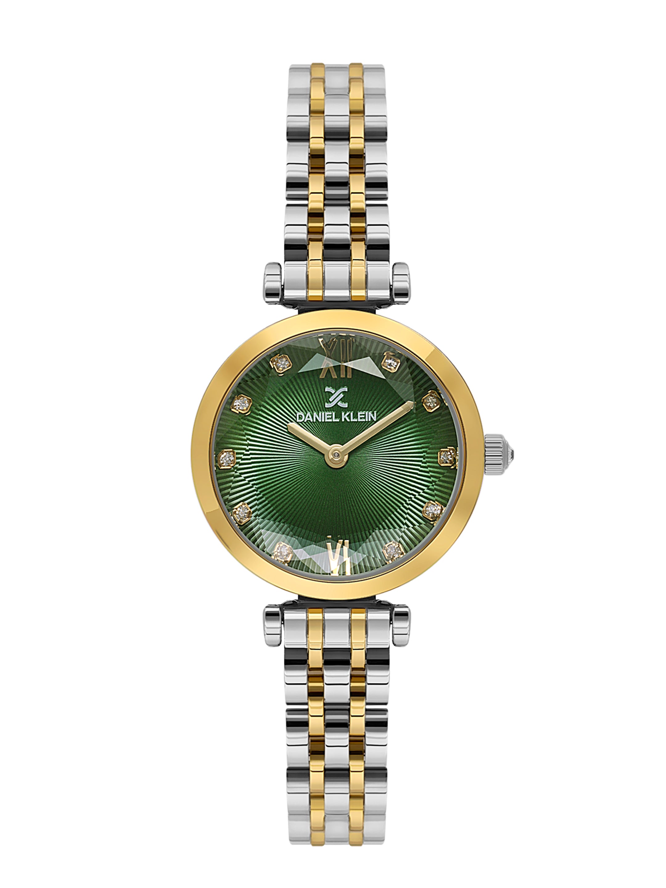 Daniel klein Dual-Tone IPS/IPG Dark Green Embossed Dial Stone Watch for Women DK.1.14094-4