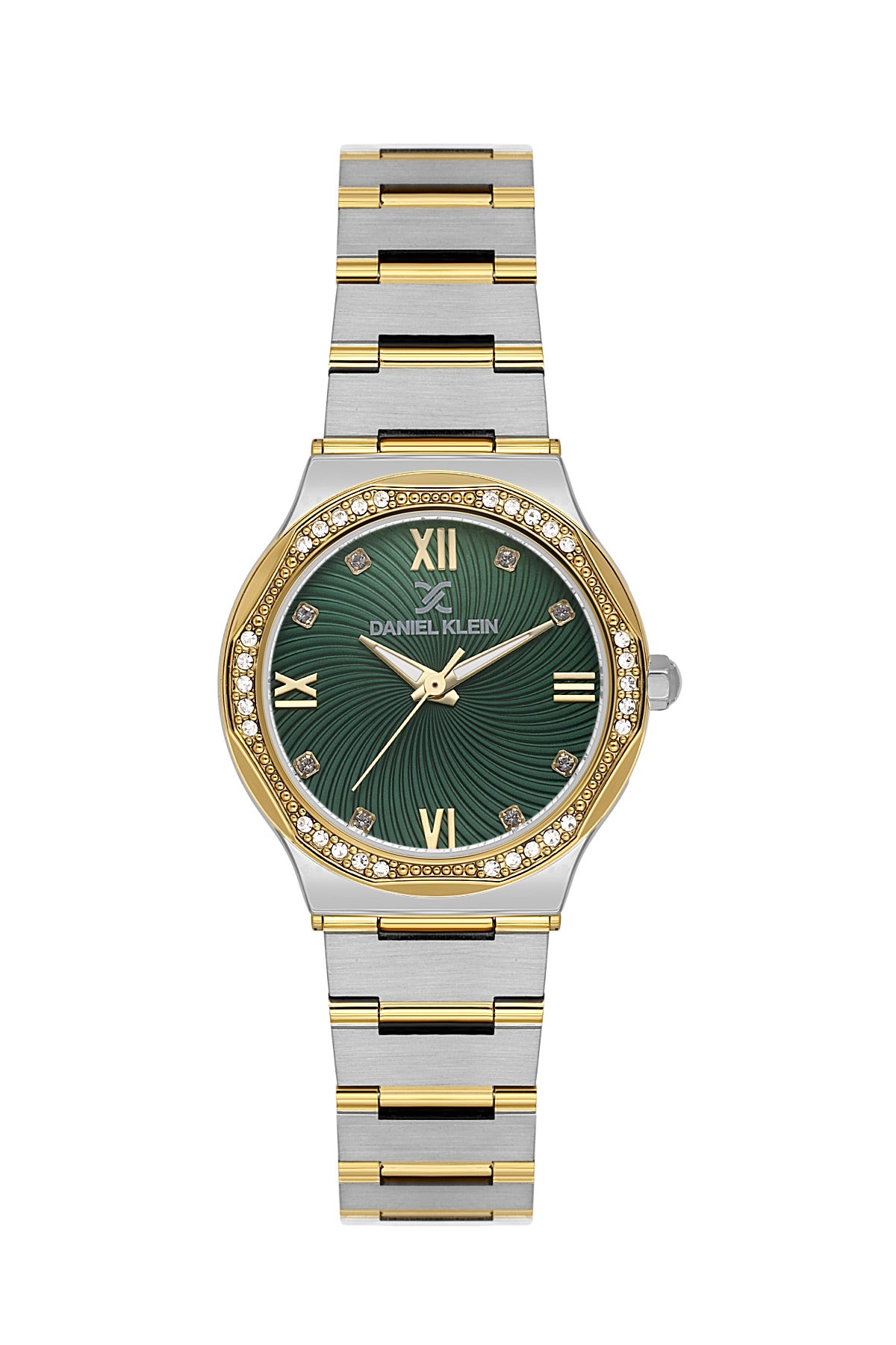 Daniel Klein Dark Green Dial Silver–Gold Strap Women’s Analog Watch DK.1.14101-4