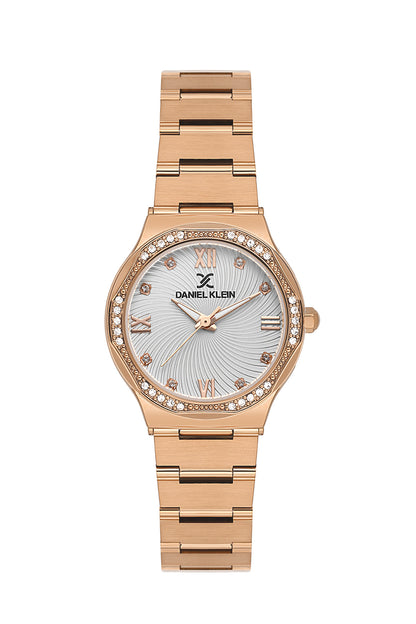 Daniel Klein Silver Dial Pink Rose Gold Strap Women’s Analog Watch DK.1.14101-5