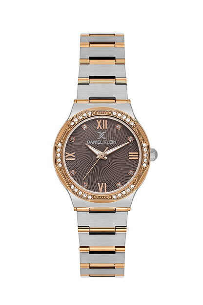 Daniel Klein Warm Grey Dial Silver–Rose Gold Strap Women’s Analog Watch DK.1.14101-6