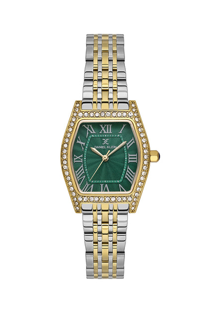 Daniel Klein Dark Green Dial Silver–Gold Strap Women’s Analog Watch DK.1.14106-4