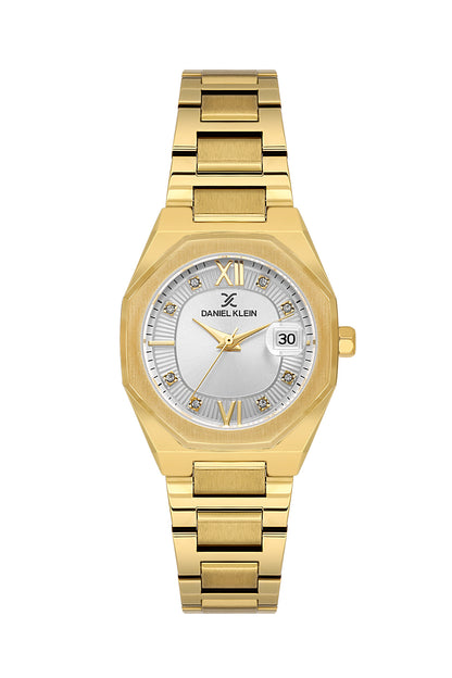 Daniel Klein Silver Dial Gold Strap Women’s Analog Watch DK.1.14109-2