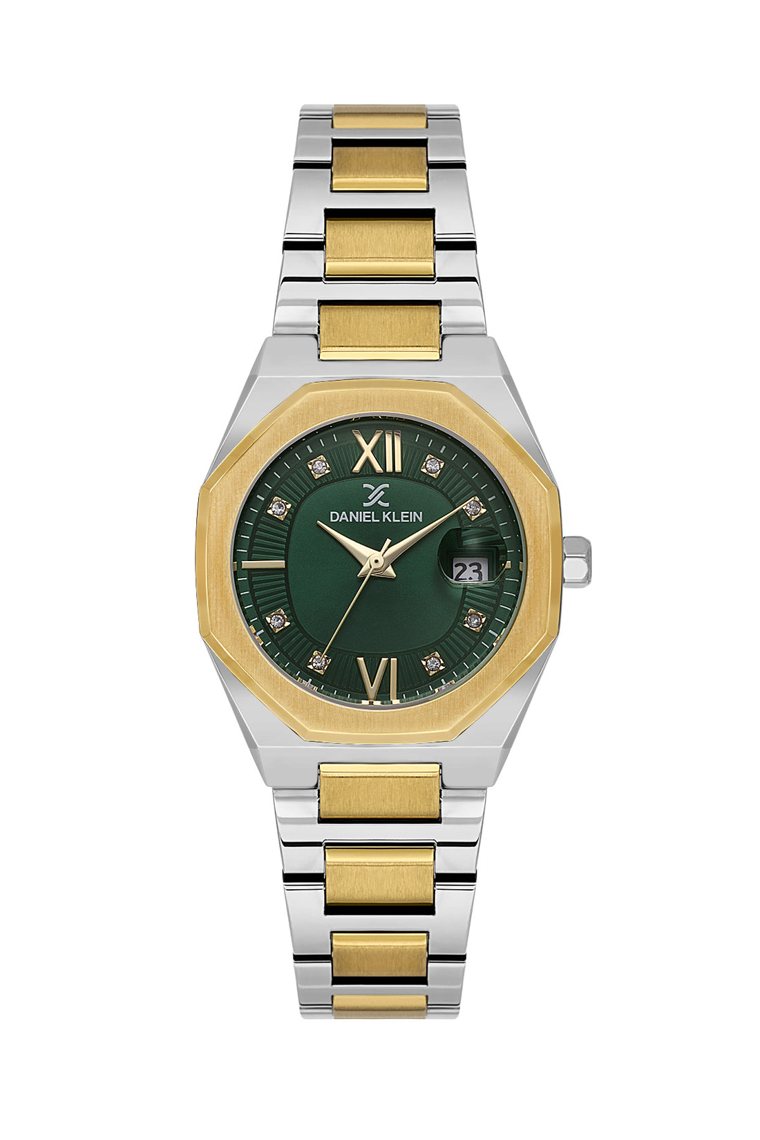 Daniel Klein Dark Green Dial Silver–Gold Strap Women’s Analog Watch DK.1.14109-4