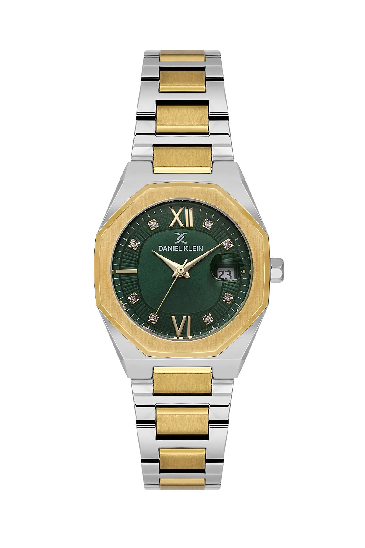 Daniel Klein Dark Green Dial Silver–Gold Strap Women’s Analog Watch DK.1.14109-4