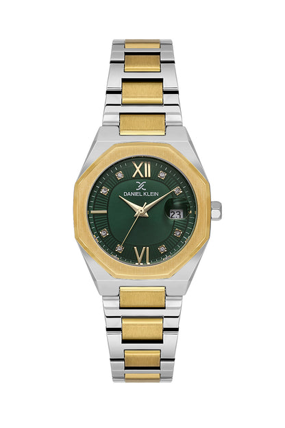 Daniel Klein Dark Green Dial Silver–Gold Strap Women’s Analog Watch DK.1.14109-4