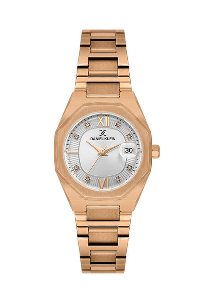 Daniel Klein Silver Dial Pink Rose Gold Strap Women’s Analog Watch DK.1.14109-5