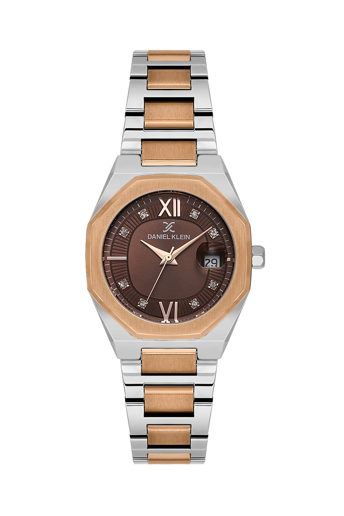 Daniel Klein Dark Brown Dial Silver–Rose Gold Strap Women’s Analog Watch DK.1.14109-6