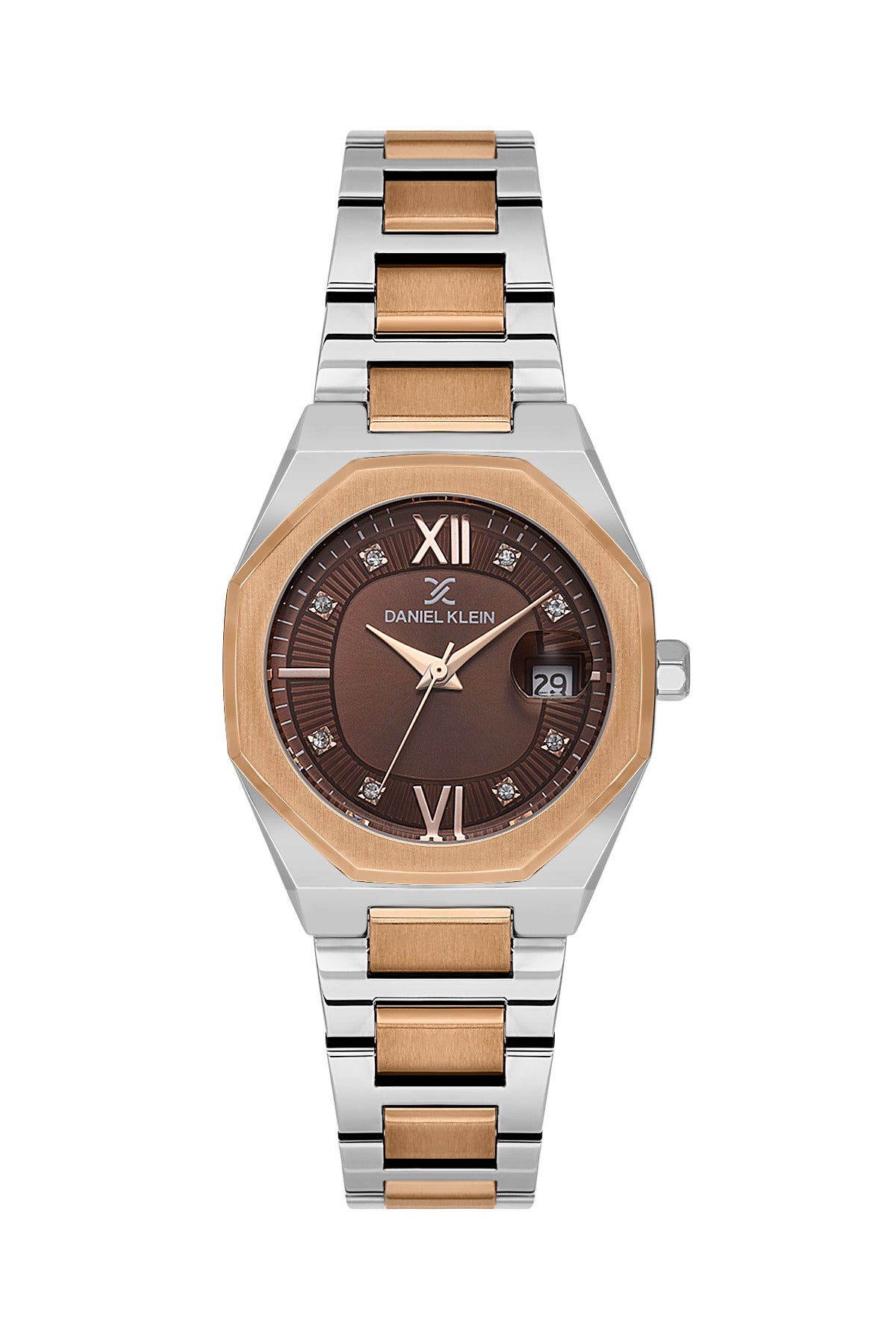 Daniel Klein Dark Brown Dial Silver–Rose Gold Strap Women’s Analog Watch DK.1.14109-6