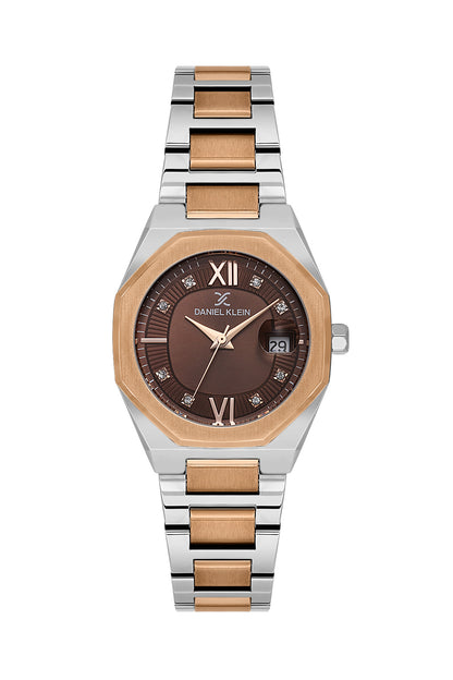 Daniel Klein Dark Brown Dial Silver–Rose Gold Strap Women’s Analog Watch DK.1.14109-6