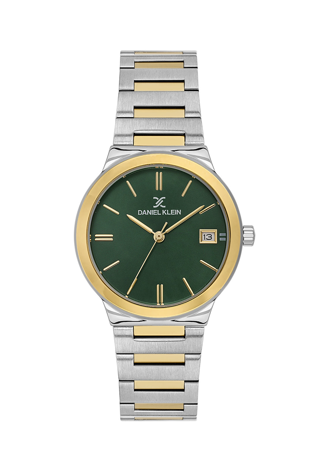Daniel Klein Dark Green Dial Silver–Gold Strap Women’s Analog Watch DK.1.14110-4