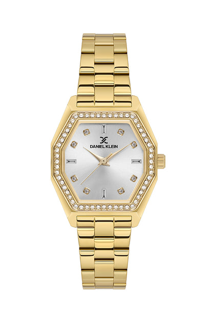 Daniel Klein Silver Dial Gold Strap Women’s Analog Watch DK.1.14113-2