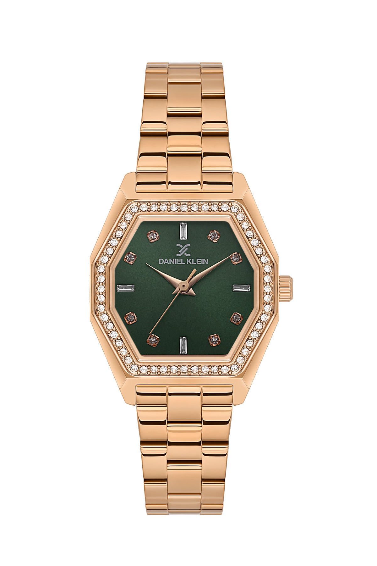 Daniel Klein Dark Green Dial Pink Rose Gold Strap Women’s Analog Watch DK.1.14113-5