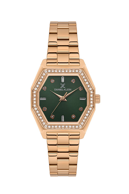 Daniel Klein Dark Green Dial Pink Rose Gold Strap Women’s Analog Watch DK.1.14113-5