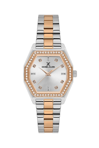 Daniel Klein Silver Dial Silver–Rose Gold Strap Women’s Analog Watch DK.1.14113-6