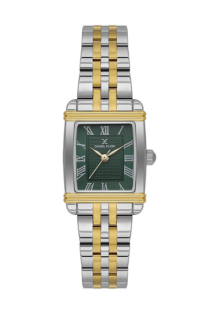 Daniel Klein Dark Green Dial Silver–Gold Strap Women’s Analog Watch DK.1.14115-4