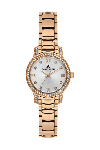 Daniel Klein Silver Dial Pink Rose Gold Strap Women’s Analog Watch DK.1.14118-5