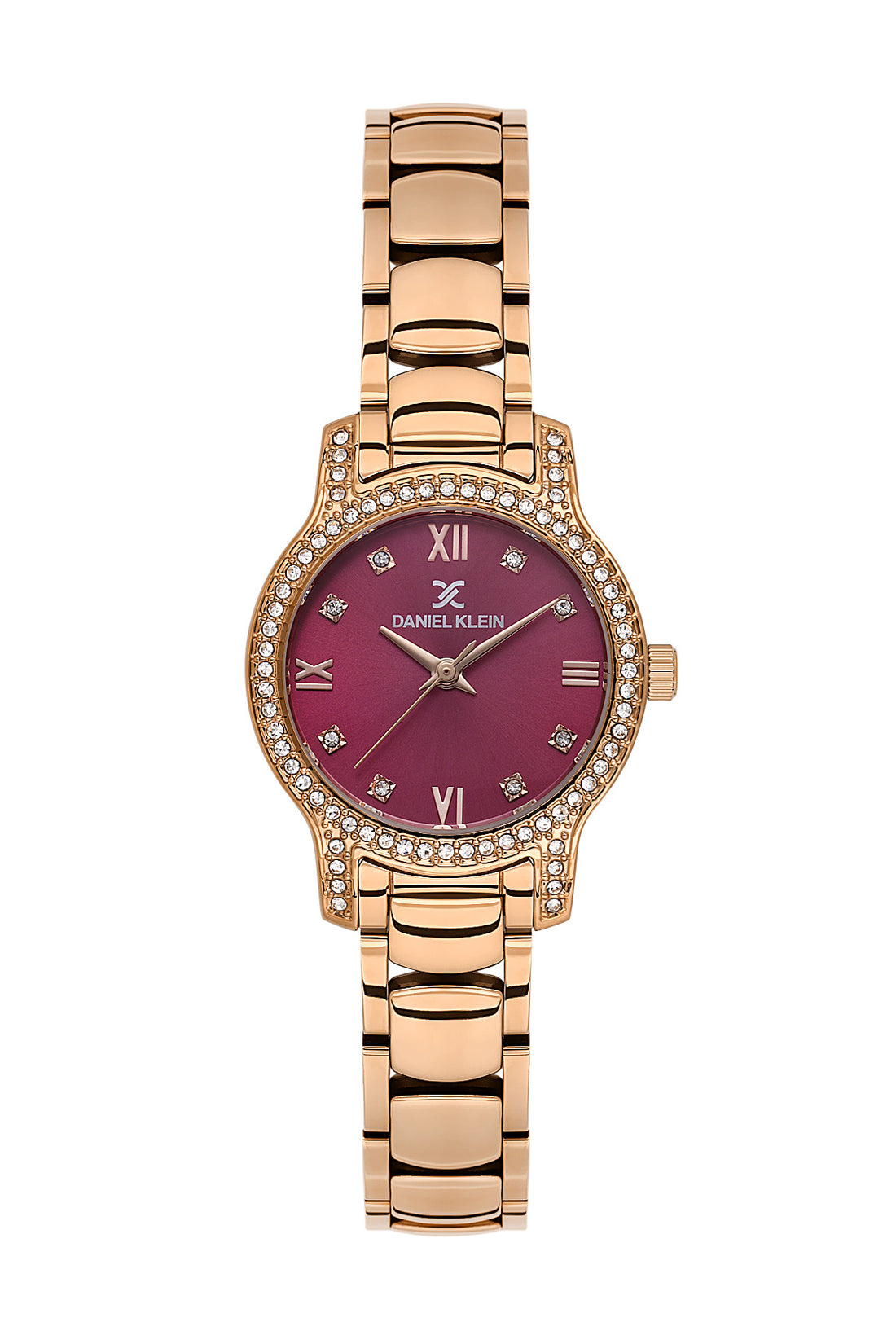 Daniel Klein Dark Red Dial Pink Rose Gold Strap Women’s Analog Watch DK.1.14118-6