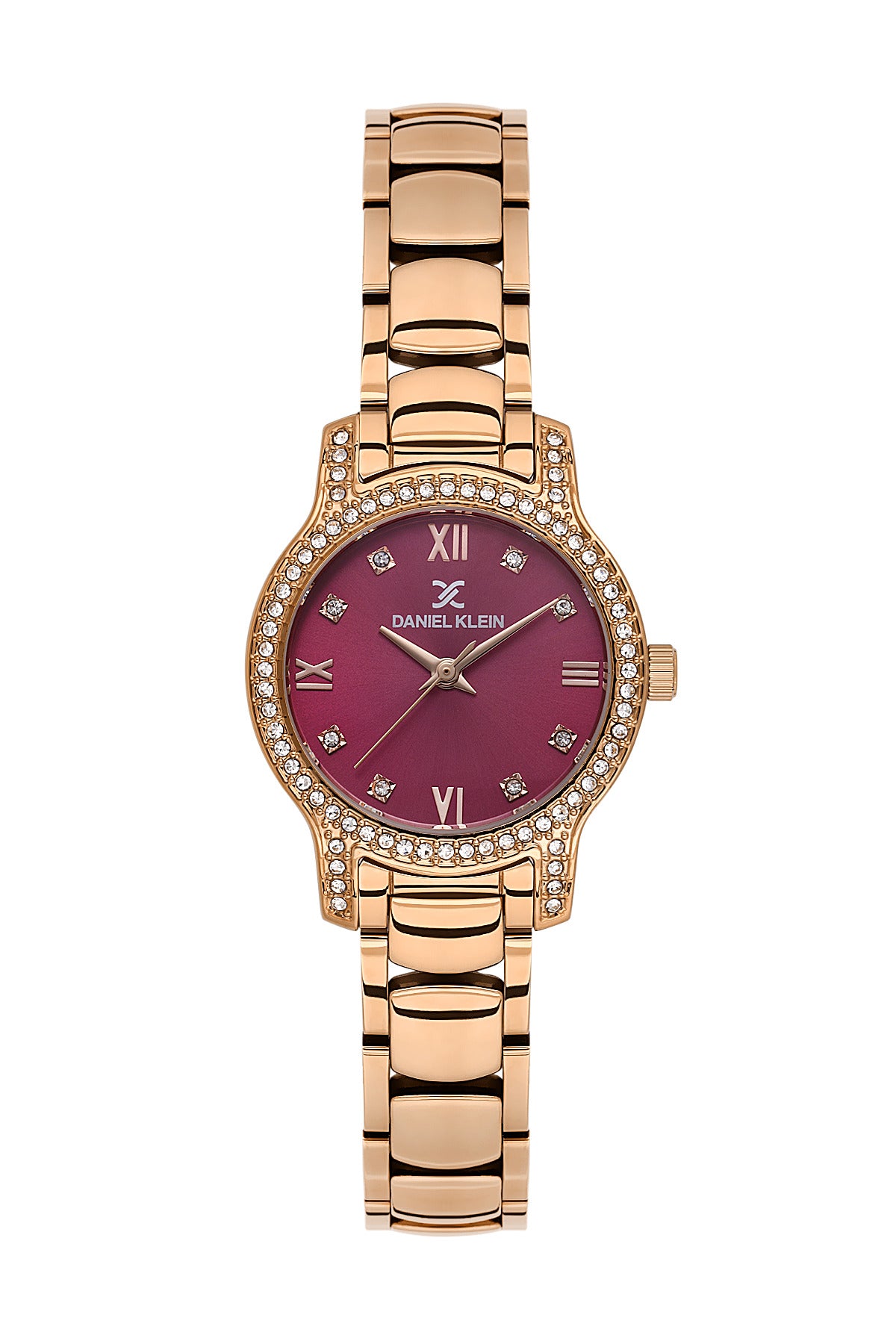 Daniel Klein Dark Red Dial Pink Rose Gold Strap Women’s Analog Watch DK.1.14118-6