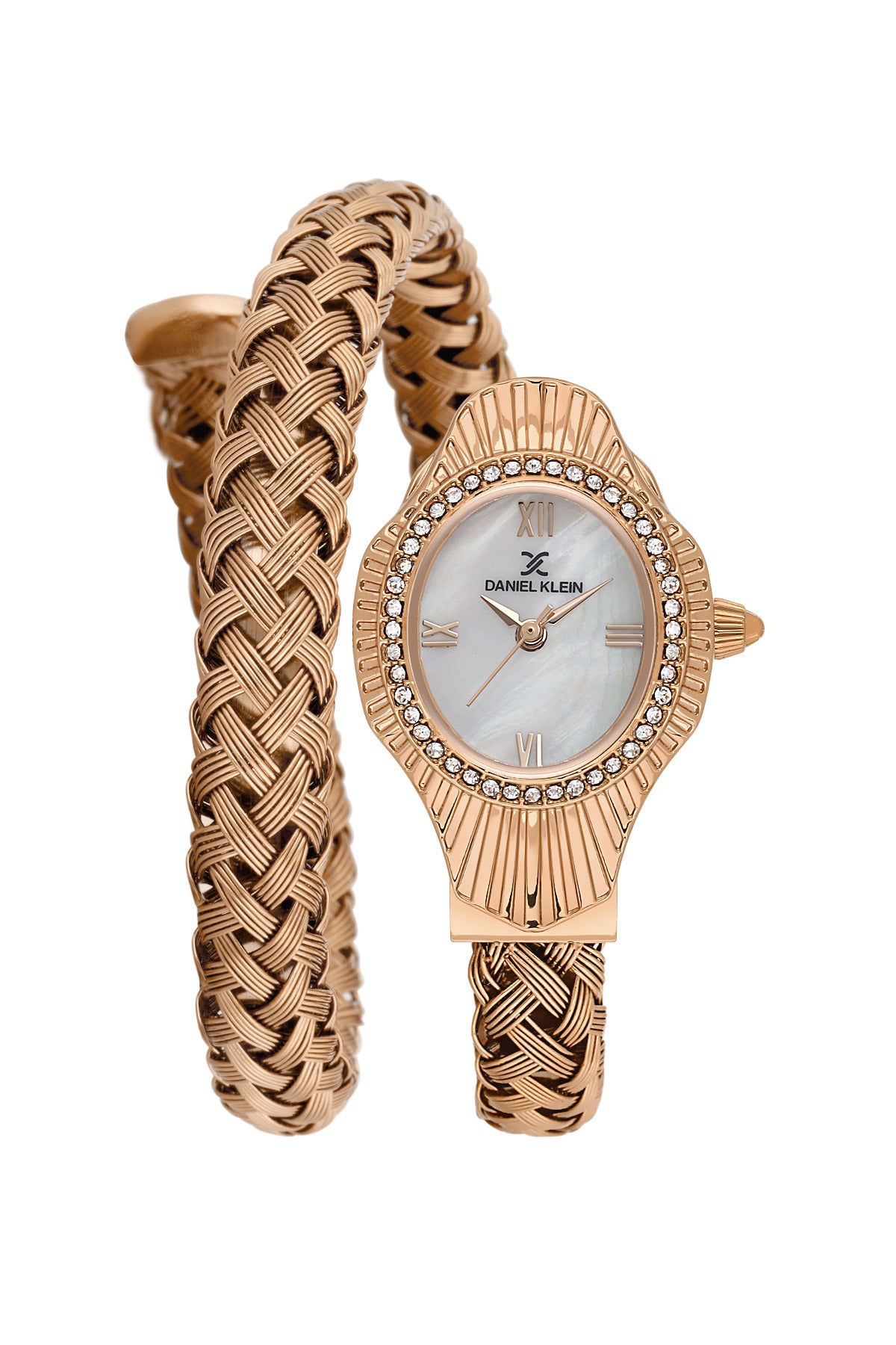 Daniel Klein White MOP Dial Pink Rose Gold Strap Women’s Analog Watch DK.1.14121-5